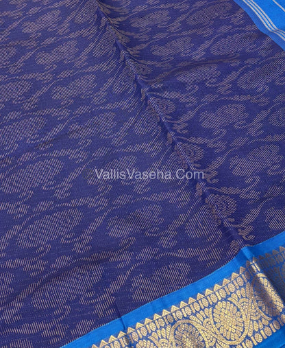 Semi Silk Cotton Saree - Navy Blue With Blue Shade - VVSSC007