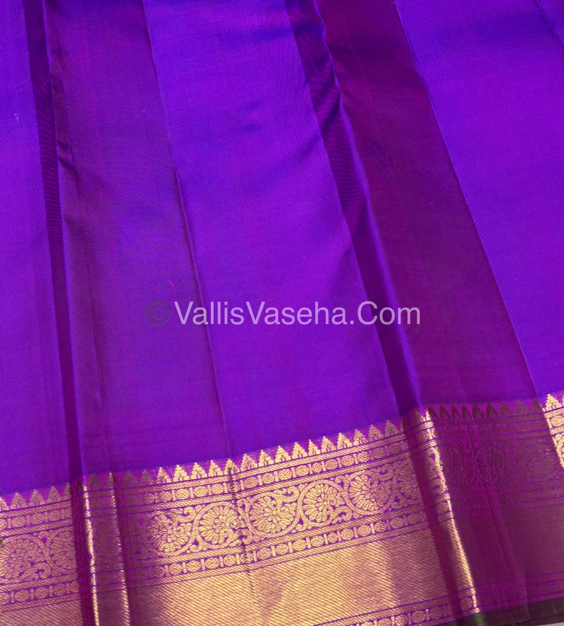 Pure Kanchipuram Silk Saree - Peachish Pink & Purple Shade  - VVPS022