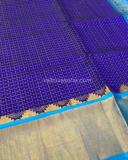 Pure Korvai Silk Cotton - Lakshadeepam Design - Short and Long border - VVKLD003