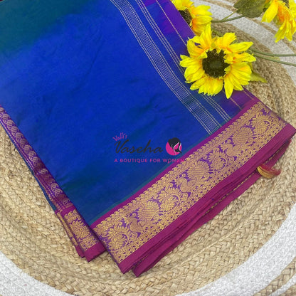 10 yards - Pure Silk Cotton - Turquoise  Blue & Purplish Pink - VVTYSC002