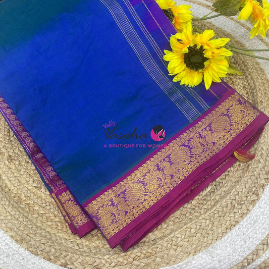 10 yards - Pure Silk Cotton - Turquoise  Blue & Purplish Pink - VVTYSC002