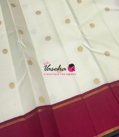 Pure Korvai Kanchipuram Silk Saree - White/ Cream & Maroon Combo - VVPS022