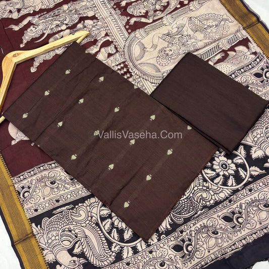 Unstitched Salwar Material -Raw Silk - Brown Shade & Nizam Border Duppatta - VVUSM010