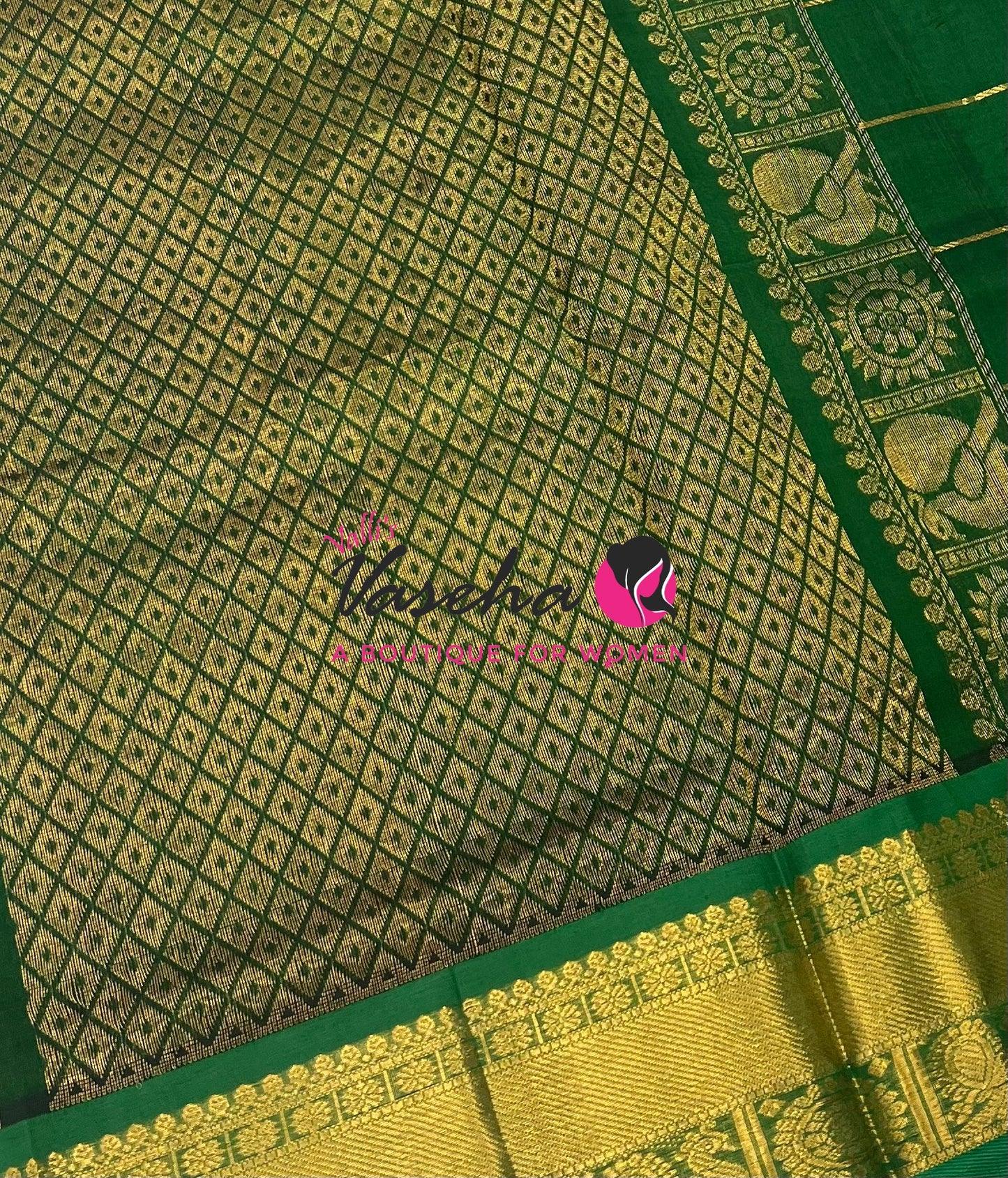Pure Silk Cotton Saree - Mayil & Chakkaram Design - Pink With Green VVMC001