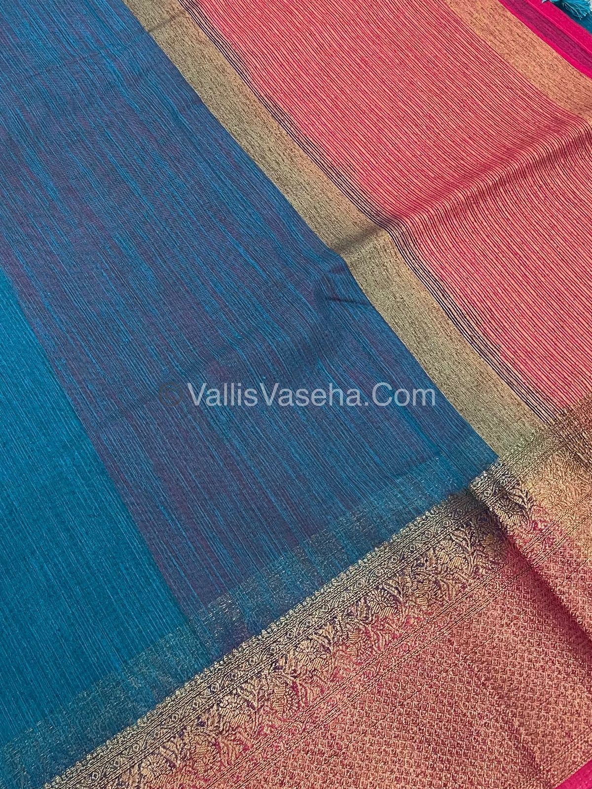 Bamboo Silk Saree - Blue with Pink Shade - VVBSS008