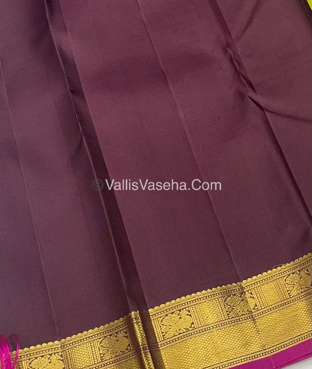 Pure Kanchipuram Silk Saree - Mehandi Green & Brownish Wine Combo - VVPS014