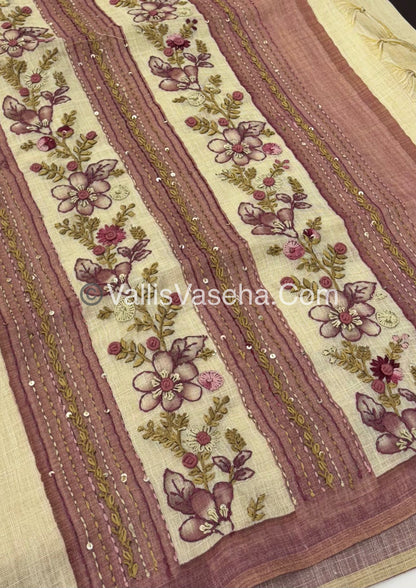 French Knot - Tissue Saree - Cream With pink Shade - VVLFN006