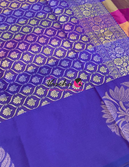 Semi Soft Silk  - Madras Checks Pattern - Violetish Purple Shade  - VVSSS042