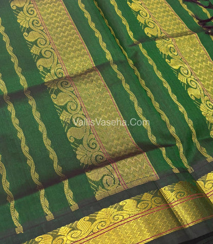 Pure Korvai Silk Cotton - Yellow with Green Combo - VVKSC007