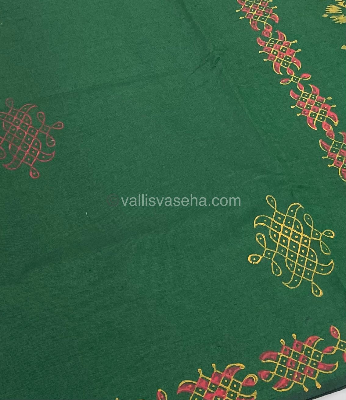 Poly Silk Mixed Printed Cotton - Green With Orange - VVPCP002