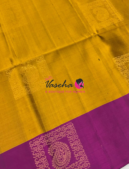 Pure Soft Silk Saree - Mustard Yellow & Pink   - VVPSS091