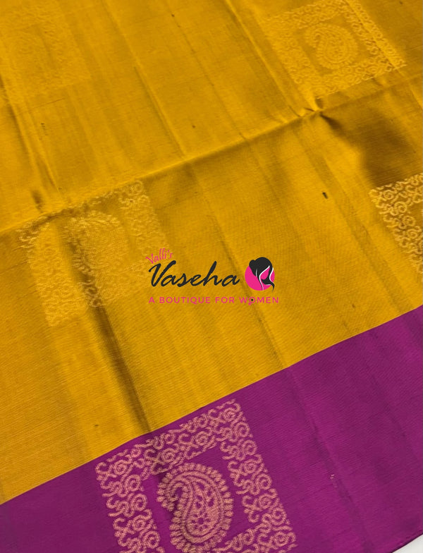Pure Soft Silk Saree - Mustard Yellow & Pink   - VVPSS091