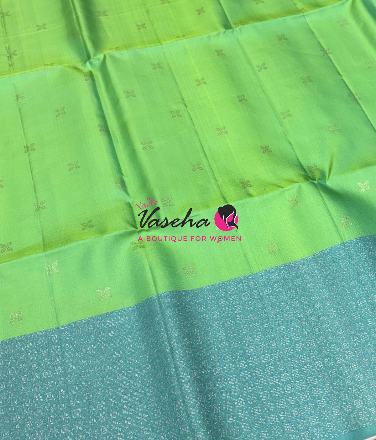 Pure Soft Silk Saree - Light Green & Blue - VVPSS126