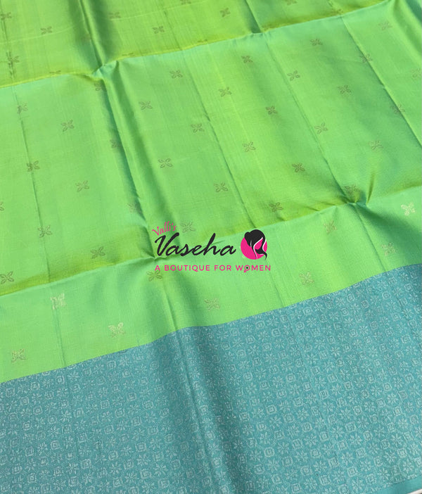 Pure Soft Silk Saree - Light Green & Blue - VVPSS126