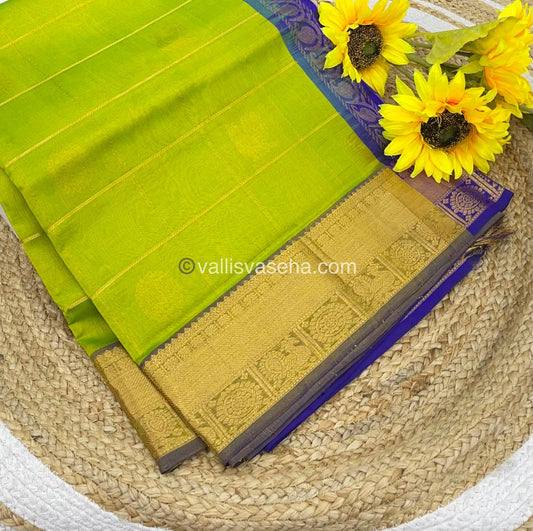 Pure Silk Cotton Saree - Mayil & Chakkaram Design - Sneha Green With Blue - VVMC001