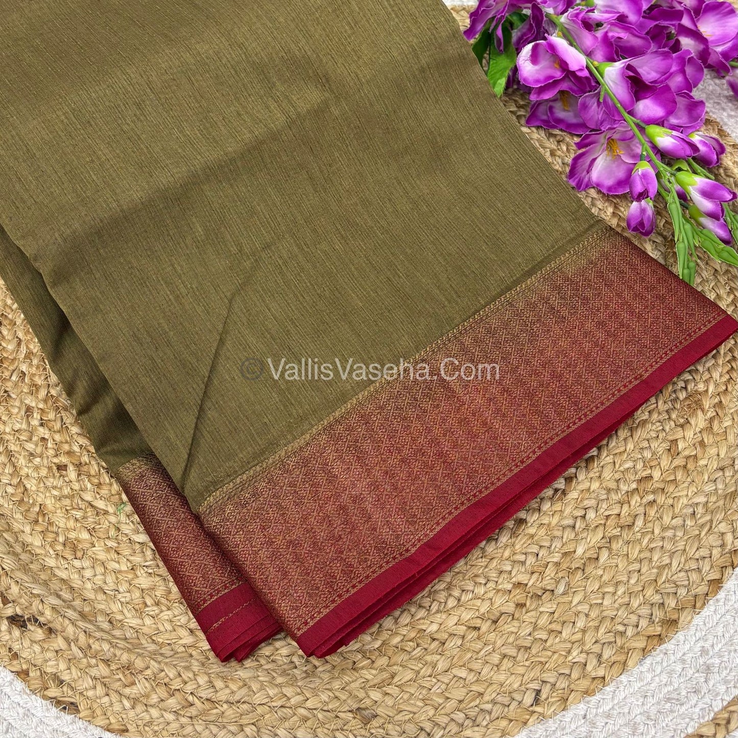 Bamboo Silk Saree -  Chiku With Red Shade - VVBSS002