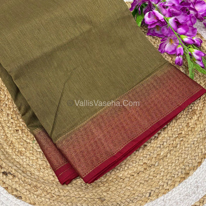 Bamboo Silk Saree -  Chiku With Red Shade - VVBSS002