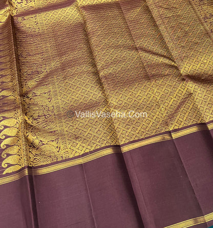 Pure Kanchipuram Silk Saree - Rust Orange With Wine Brown Shade  - VVPS022