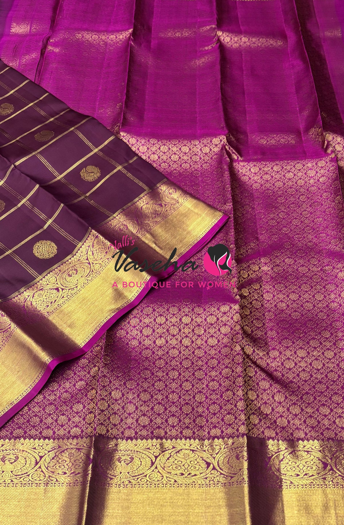 Pure Kanchipuram Silk Saree - Wine  With Pink - VVPS097