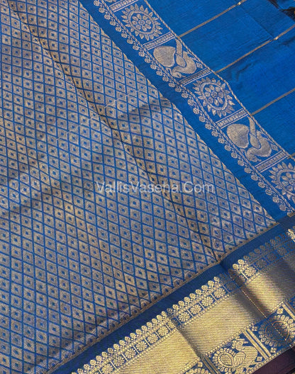 Pure Silk Cotton Saree - Mayil & Chakkaram Design -  Blue  Shade - VVMC001