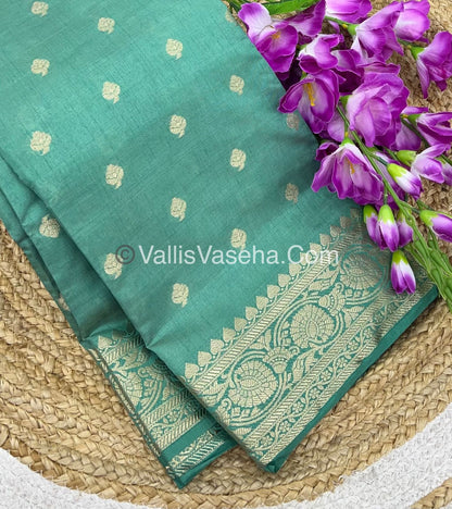Semi Tussar Silk  - Cyan Shade - VVSTS024