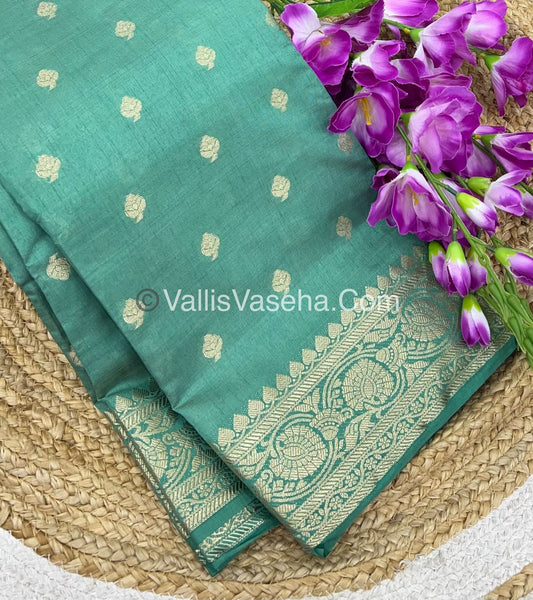 Semi Tussar Silk  - Cyan Shade - VVSTS024
