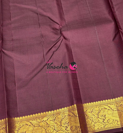 Pure Kanchipuram Silk Saree - Rust Orange & Wine Brown Combo - VVPS068