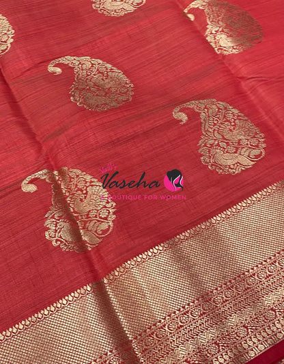 Semi Tussar Silk Saree | Red Shade |VVSTS055