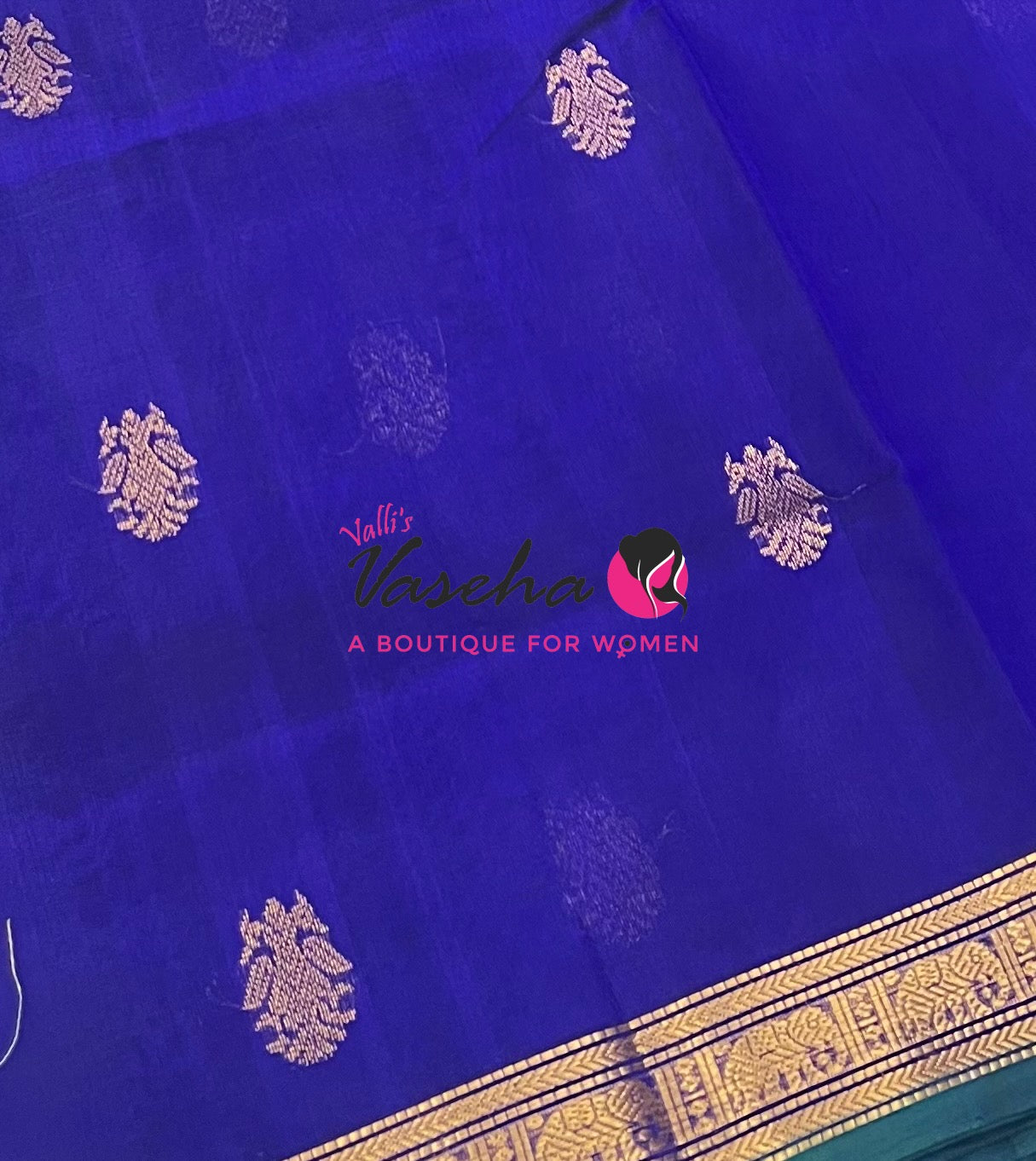 Pure Silk Cotton Saree - Retta Mayil Design - Blue Shade - VVRMS001