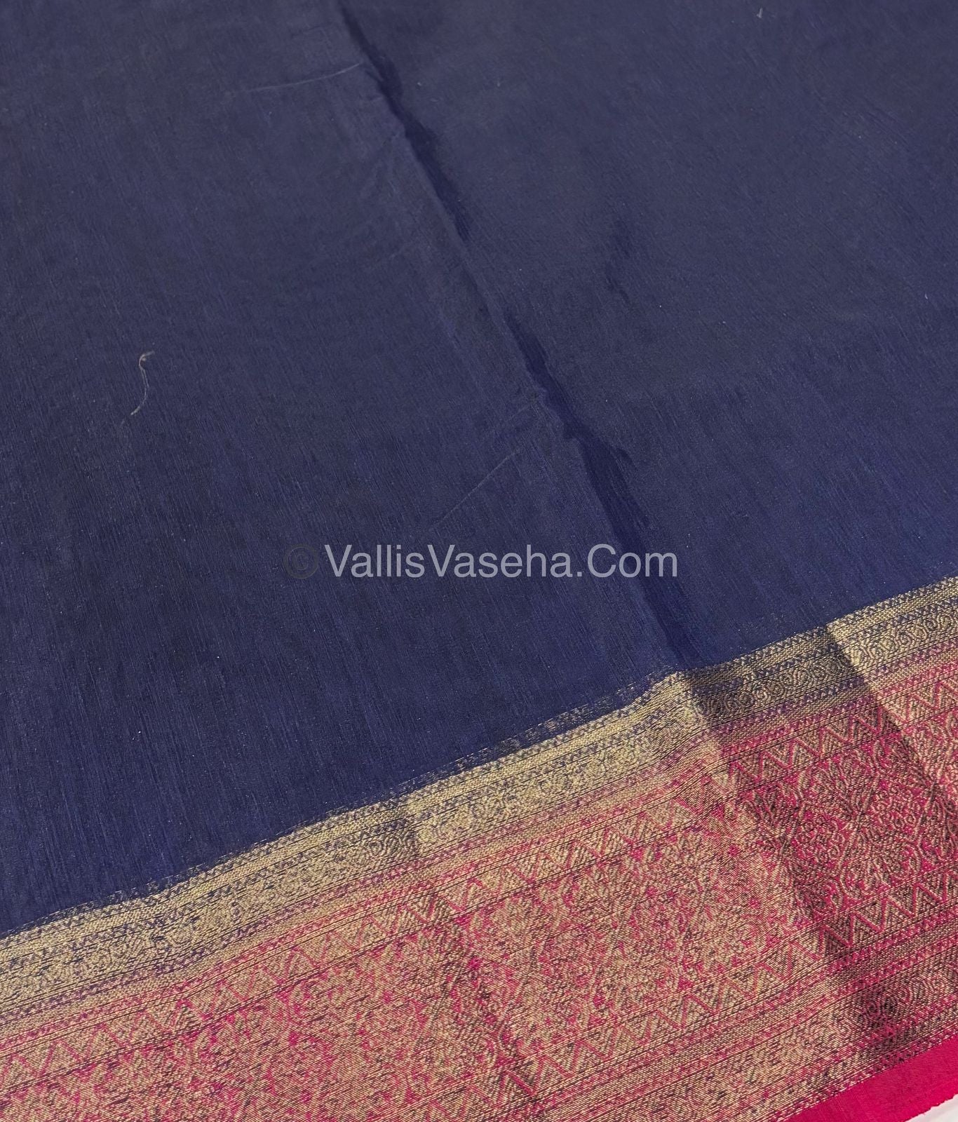 Bamboo Silk Saree - Navy Blue With Pink Shade - VVBSS006