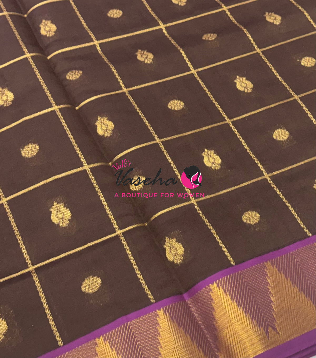 Semi Silk Cotton Saree - Checked Pattern with Butta  - VVSSC013