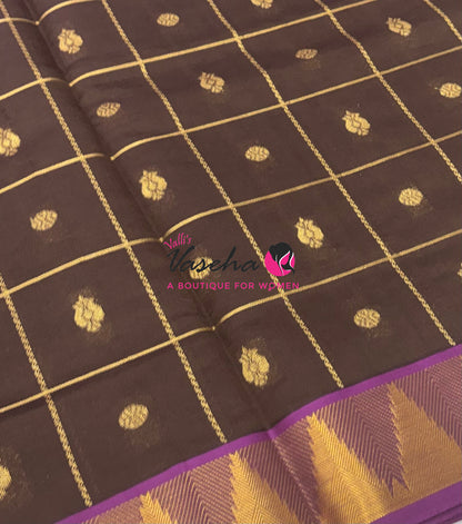 Semi Silk Cotton Saree - Checked Pattern with Butta  - VVSSC013
