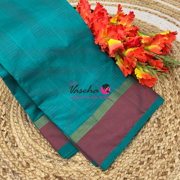 Semi Silk Saree - Thread Work Weaving - Ramar Blue With Maroon - VVSSS0038