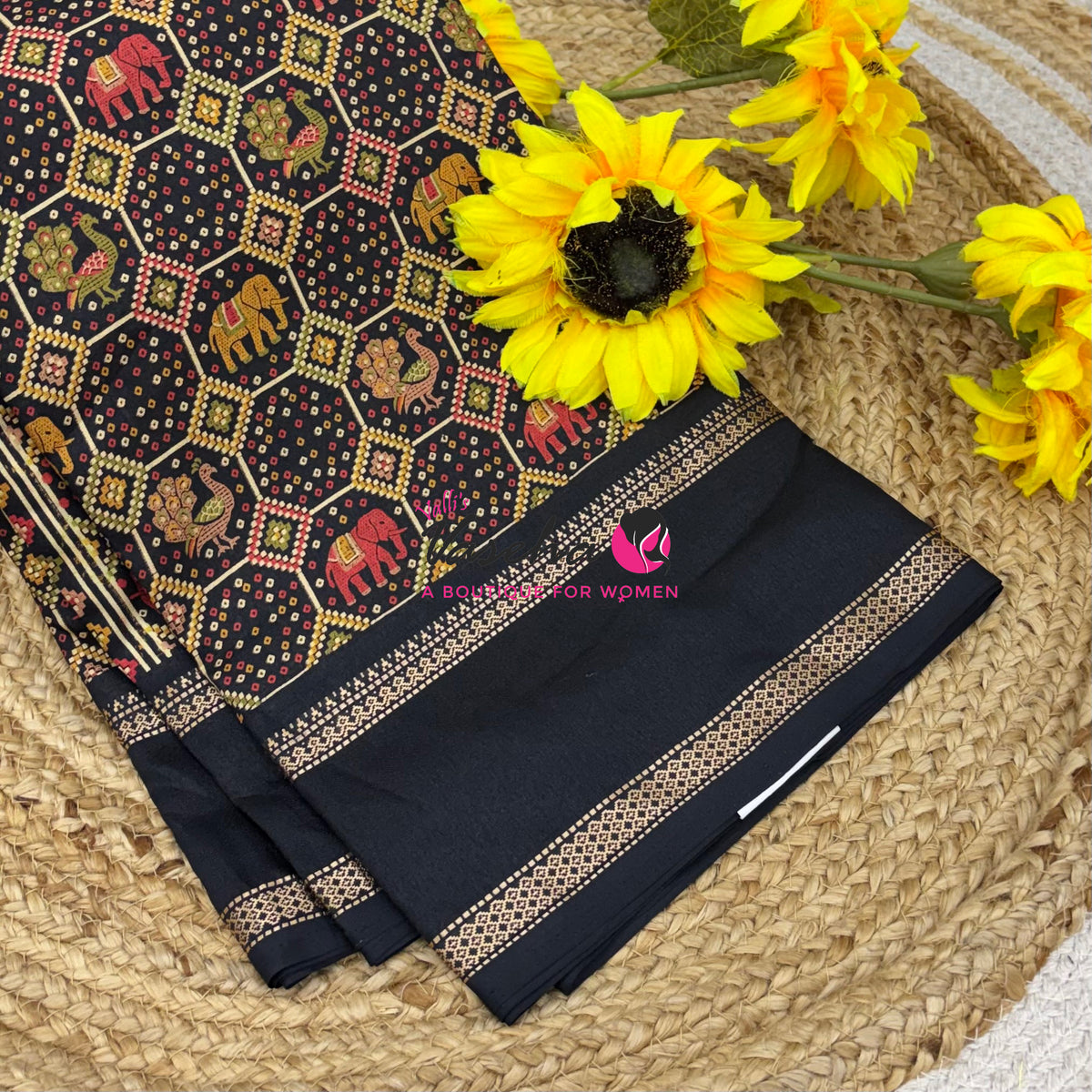 Casual Wear - Semi Printed Silk - Fancy Mixed Variety - Black - VVFMC008