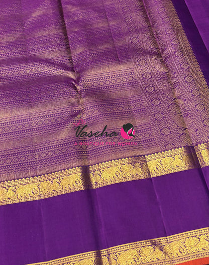 Pure Bridal Kanchipuram Silk Saree -  Grey & Purple Combo - VVPS076