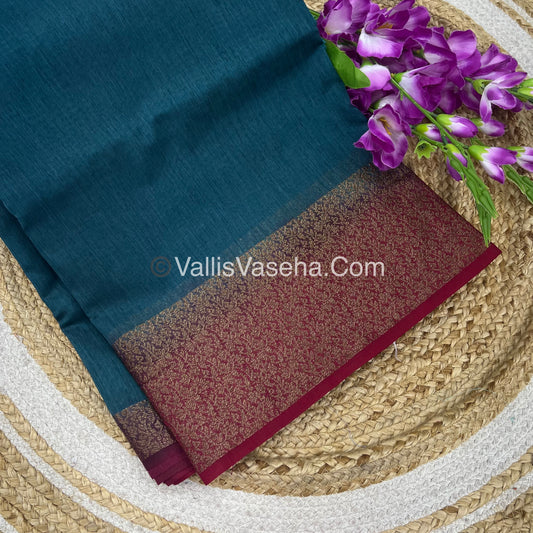Bamboo Silk Saree -  Blue with Pink Shade - VVBSS010