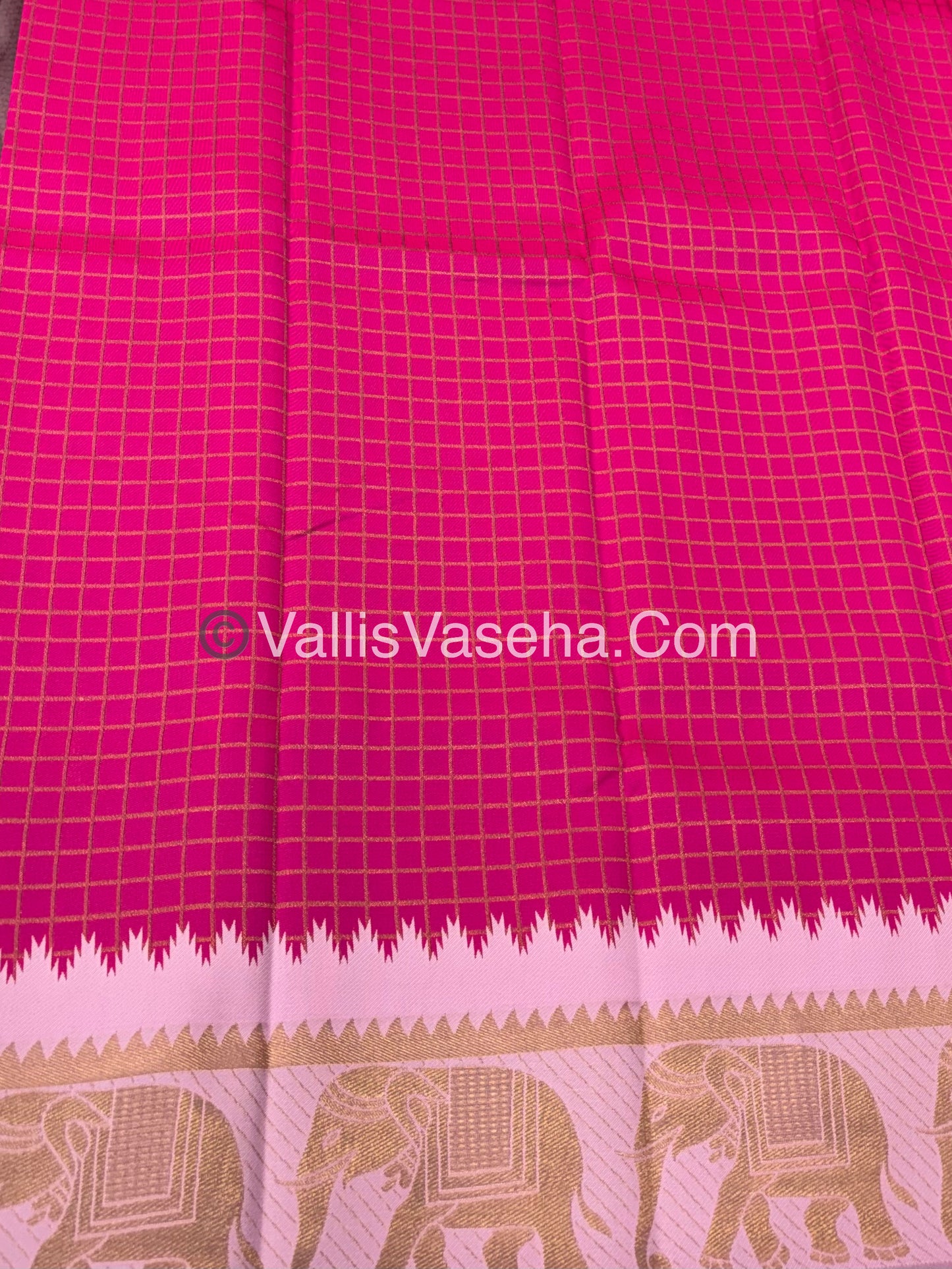Semi Silk Saree - Kanchi Silk Style - Elephant Border - Pink with Pink - VVSSS005