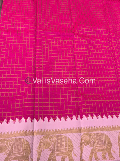 Semi Silk Saree - Kanchi Silk Style - Elephant Border - Pink with Pink - VVSSS005