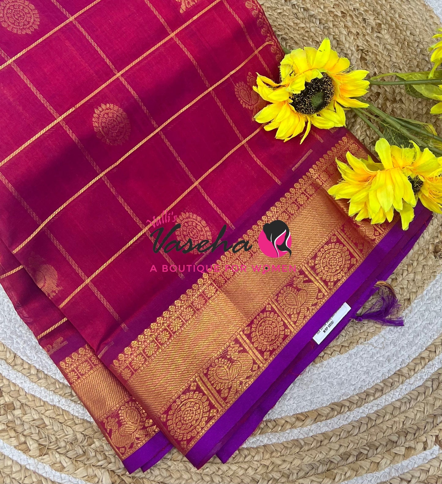 Pochampally Silk Cotton Saree - & ￼ ￼ purplish Maroon - VVPPS001