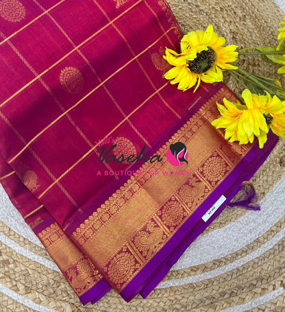 Pochampally Silk Cotton Saree - & ￼ ￼ purplish Maroon - VVPPS001