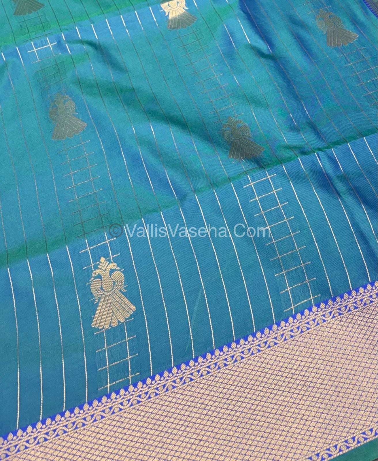 Semi Soft Silk - Border less - Peacock Blue Shade -VVSSS023