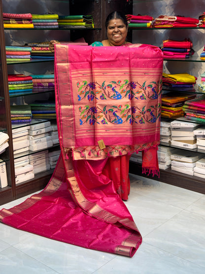 Semi Raw Silk - Paithani Design Weaving - Pink Shade - VVRS005