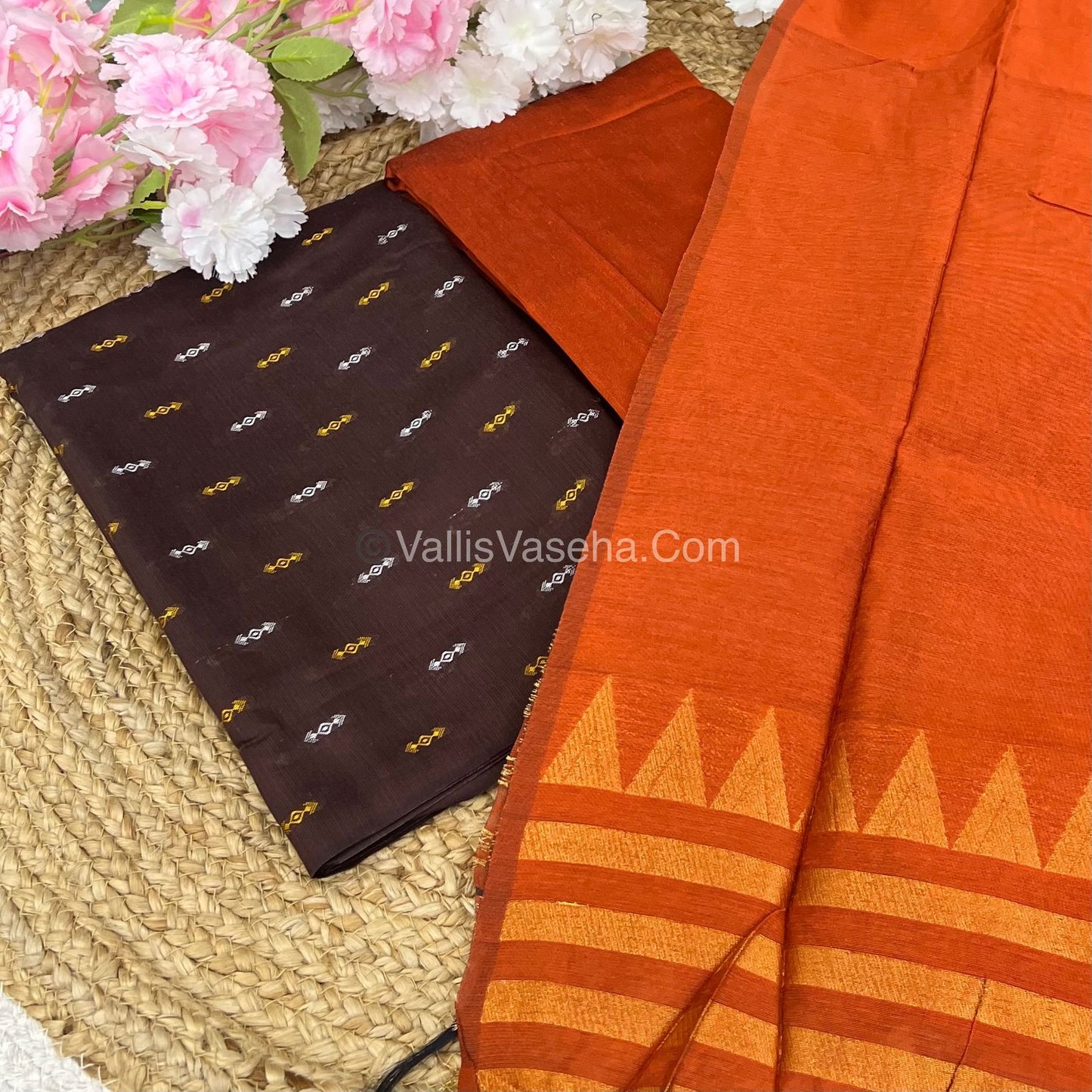 Unstitched Salwar Material -Raw Silk - Brown with Orange Shade - VVUSM004
