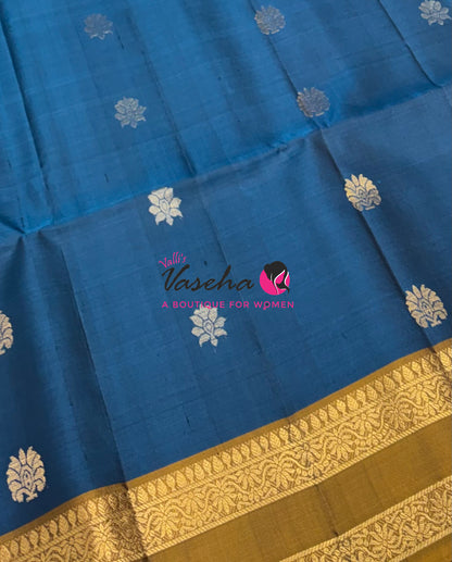 Pure Soft Silk Saree  - Blue  & Mustard Yellow Combo - VVPSS152