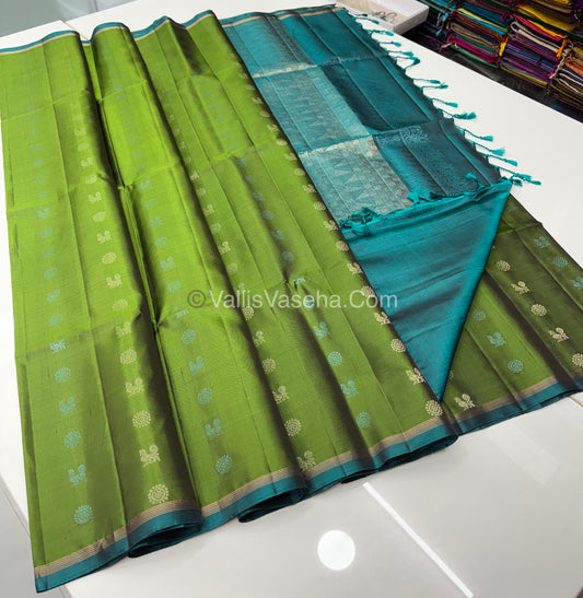 Pure Soft Silk Saree  - Green & Blue Combo  - VVPSS055
