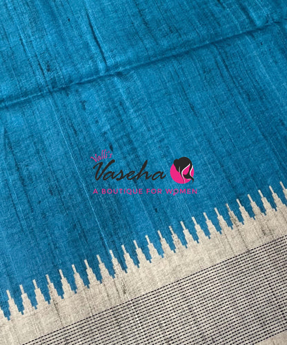 Semi Matka Tussar  Saree - Grey & Ramar Blue Shade - VVSMT002
