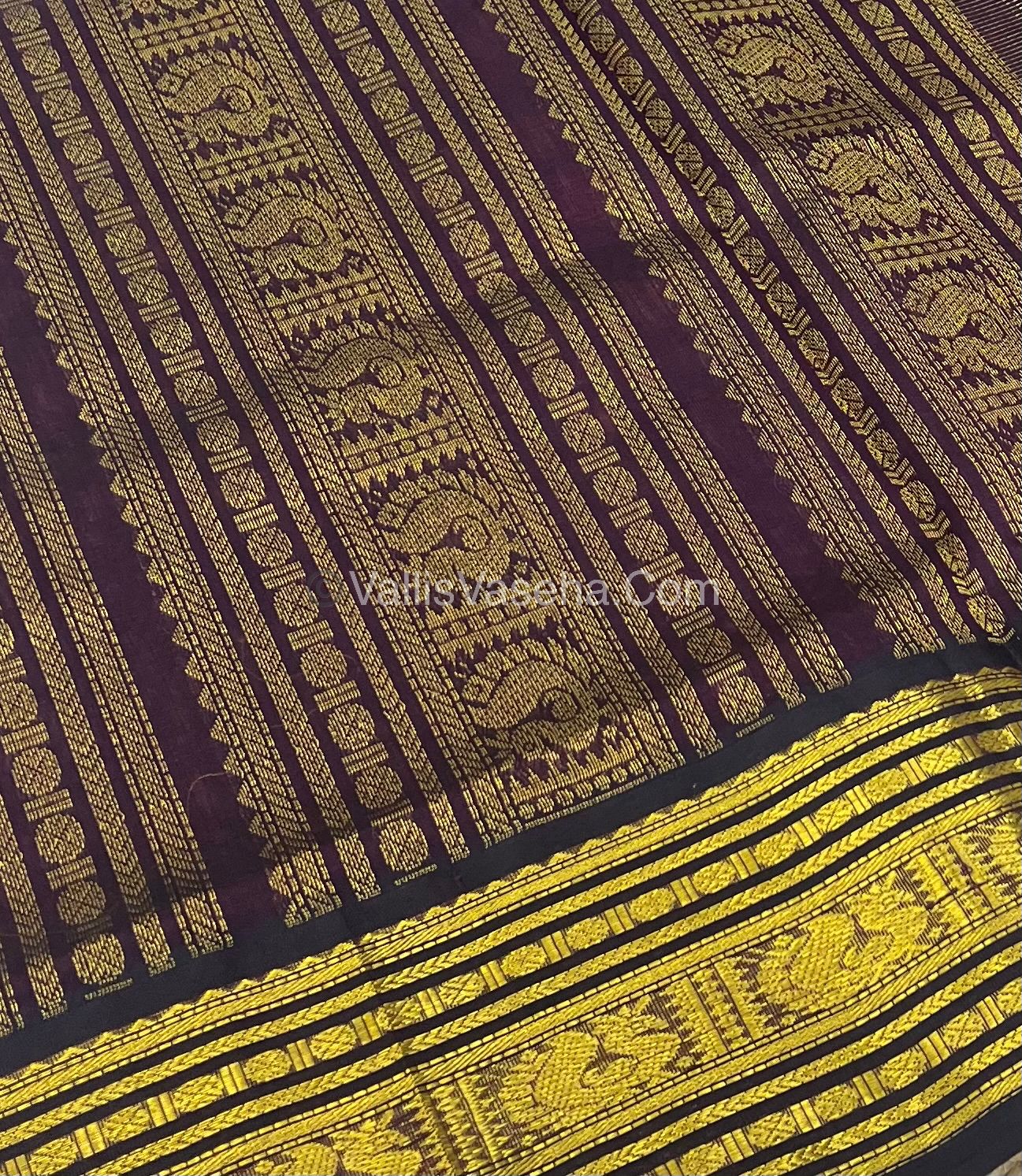 Pure Korvai Silk Cotton - Peach with Wine - Vairavoosi Pattern - VVKSC023