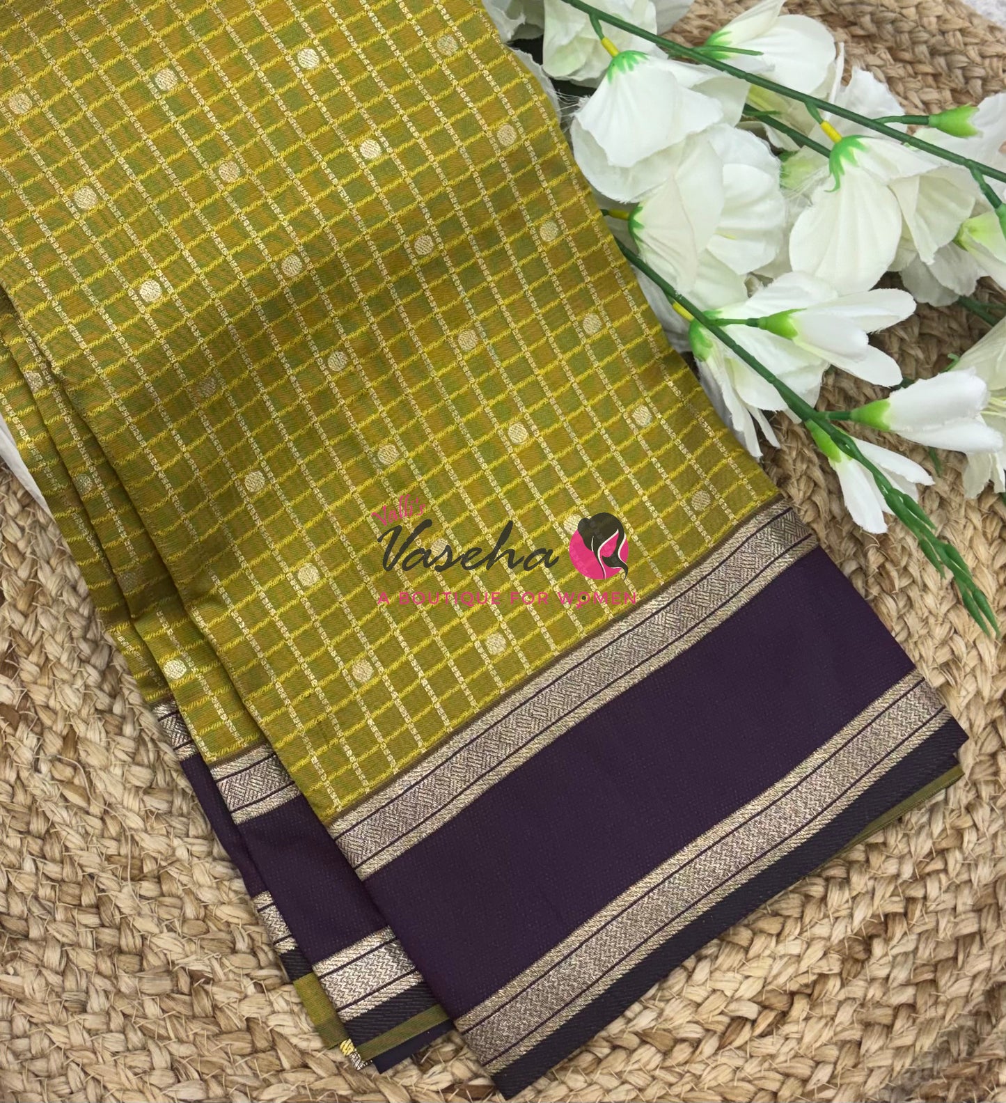 Semi Soft Silk - Mahendi Green With Purple - VVSSS035