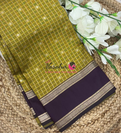 Semi Soft Silk - Mahendi Green With Purple - VVSSS035