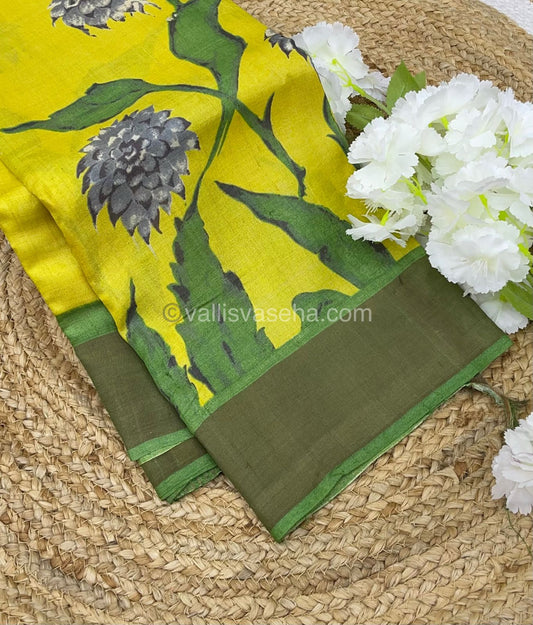 Pure Tussar Silk - Yellow With Green Shade - VVPTS001